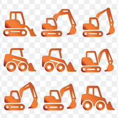  Construction Vehicles and Heavy Machinery Icon Set.