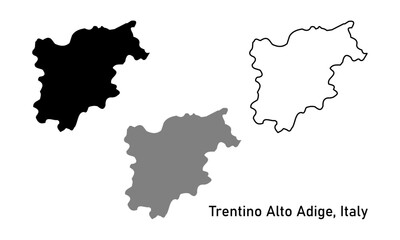 Trentino-Alto Adige Region of Italy map vector illustration. map in outline style, black color, gray color.
