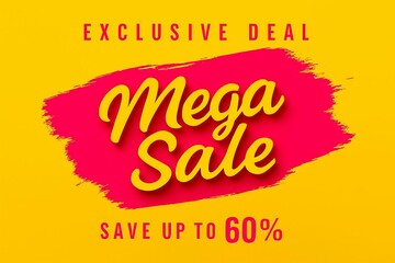 Bright and bold mega sale announcement with exclusive deal and up to 60 percent savings on a vibrant yellow background