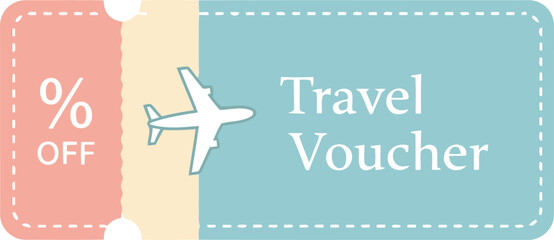 Travel voucher with a percentage discount, airplane icon, and the words 'Travel Voucher'.