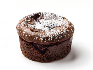 molten chocolate lava cake sprinkled with powdered sugar isolated on white background