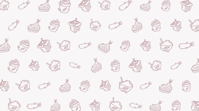 Food pattern animation seamless sweet dessert snack doodle line suitable for backgrounds, branding, packaging, web design, and culinary themes