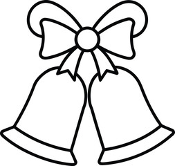 Black outline of two Christmas bells tied with a ribbon bow