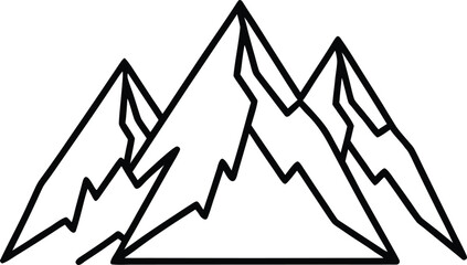 Black line art illustration of mountain peaks snow