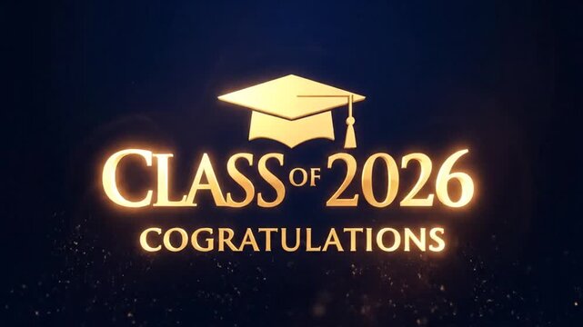 Elegant 'Class of 2026' Graduation Animation with Golden Sparkle Effects
