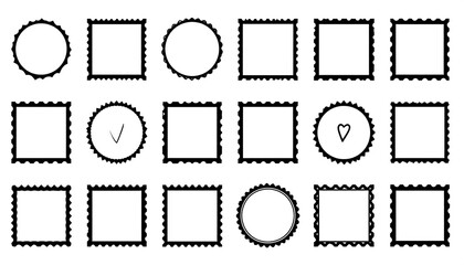 Assorted, decorative, black-and-white frames of varied geometric shapes