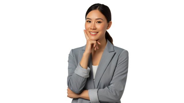 Confident businesswoman pondering success in modern professional attire