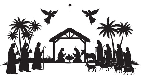 Festive christmas day silhouette design with traditional holiday colors