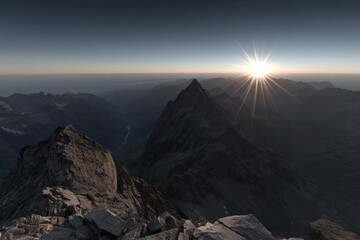 Mountain peak panorama at sunrise