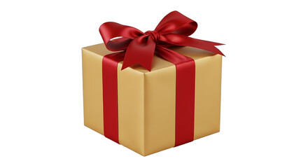 Obraz premium Elegant golden gift box with a vibrant red ribbon and bow, perfect for birthdays, Christmas, Valentine's Day, anniversaries, or corporate thank yous. Isolated on white & transparent background,