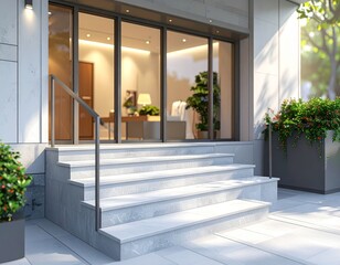 Obraz premium storefront entrance highlighting a gently stairs access with blurred background