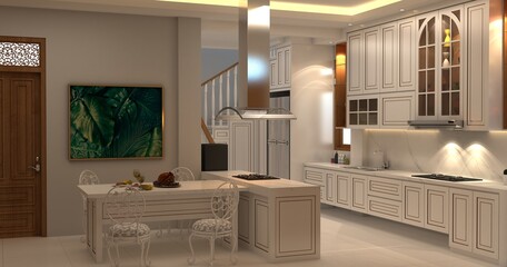 Luxury modern kitchen with elegant warm lighting