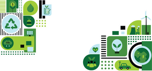 World environment and sustainable development concept and economy icons template banner background, eco friendly and green technology. ESG for business and organization. Net zero and carbon neutral.