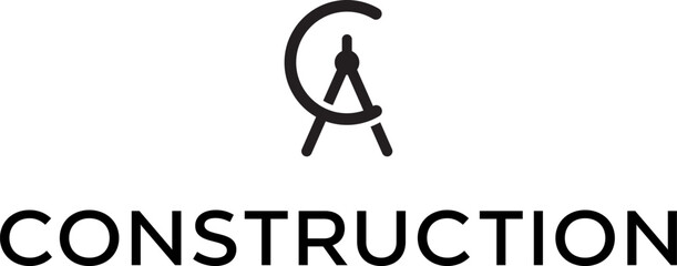 simple black silhouette icon vector construction compass C symbol logo design