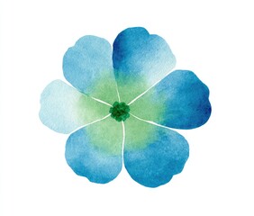 Vibrant watercolor flower, light blue, green, soft focus