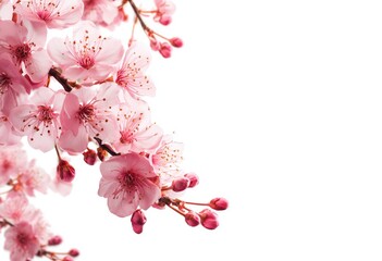 Delicate pink blossoms on branches against white