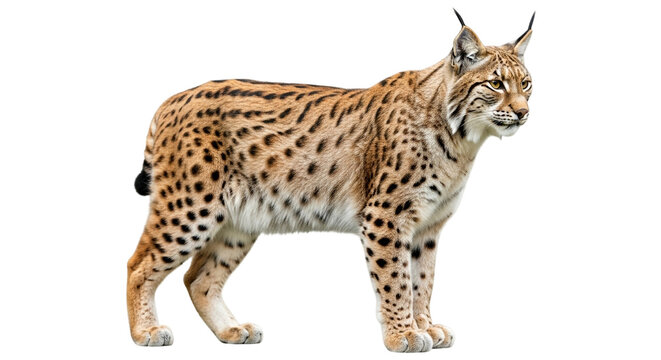 Eurasian lynx isolated on a transparent background, a wild cat species with distinctive tufted ears and spotted fur coat