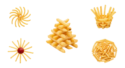 Creative french fries arrangement isolated on transparent background
