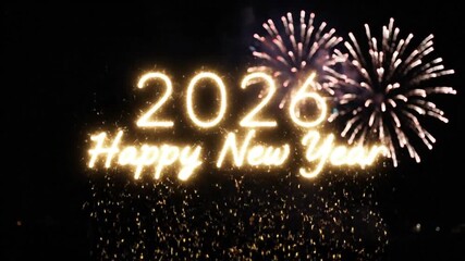 Happy New Year 2026 festive fireworks display against a dark night sky - Powered by Adobe