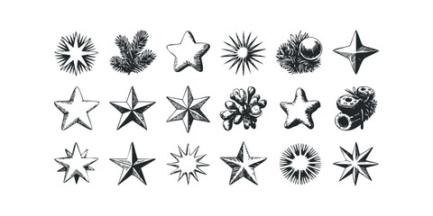 Collection of Hand-Drawn Star and Nature-Inspired Shapes