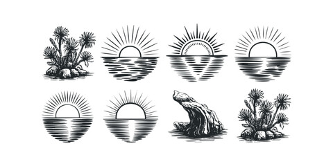 Collection of stylized sun and nature elements