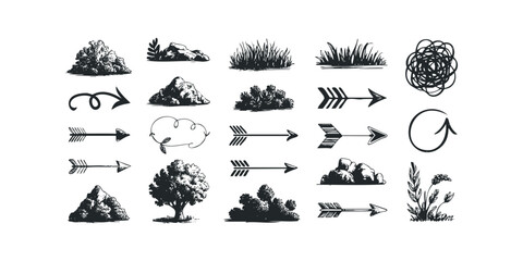 Collection of Hand Drawn Natural Elements and Arrows