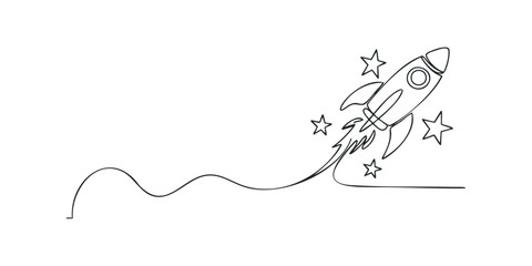 Minimalist Rocket Launching Amidst Stars