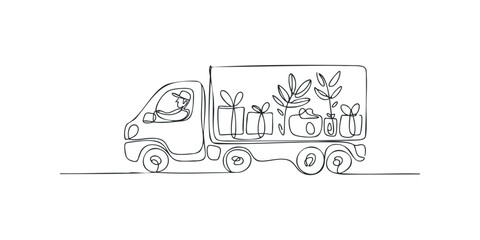 Delivery truck loaded with gifts and plants