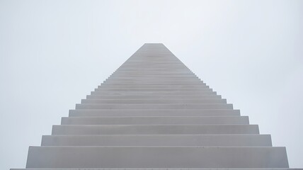 Minimalist staircase ascending into foggy bright horizon with symmetry