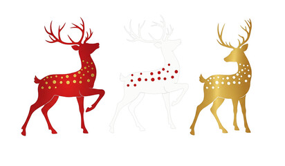 Red, White Outline, and Gold Stags for Christmas and Winter Design on a White / transparent background (PNG)