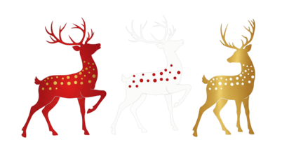 Red, White Outline, and Gold Stags for Christmas and Winter Design on a White / transparent background (PNG)