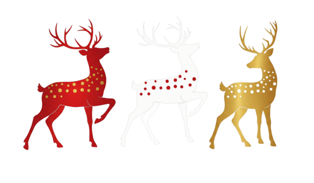 Red, White Outline, and Gold Stags for Christmas and Winter Design on a White / transparent background (PNG) - Powered by Adobe