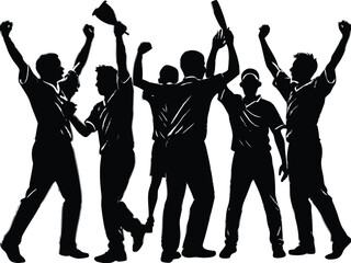 Vector art of silhouette of celebrating team