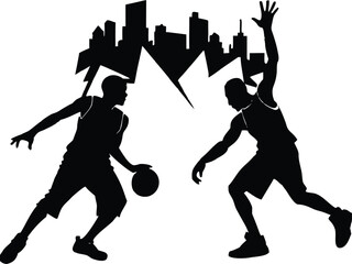 Vector art of silhouette of basketball players in action