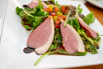 Gourmet Salad with Sliced Duck Breast and Fresh Greens