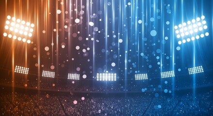 Sports stadium illuminated by bright lights with atmospheric particles