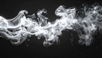 Abstract White Swirling Smoke on Dark Background with Ethereal Lighting and Fluid Dynamics for Dramatic Visual Effect