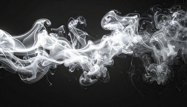 Abstract White Swirling Smoke on Dark Background with Ethereal Lighting and Fluid Dynamics for Dramatic Visual Effect