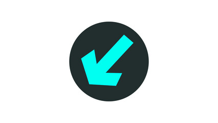 A blue image of a downward arrow pointing to the left side and inside of black round shape