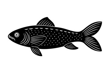 Fototapeta premium A detailed black and white illustration of a fish in a distinctive silhouette style with small white dots on its body and fins