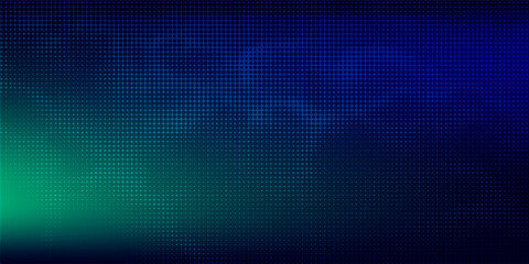 halftone with blue-green gradation, abstract background pattern, neon light reflecting walls and floors, dark colors, and feel the speed of digital technology connected with blue-green background.