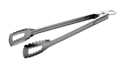 Stainless steel kitchen tongs isolated on transparent background, a versatile tool for cooking and serving food with ease