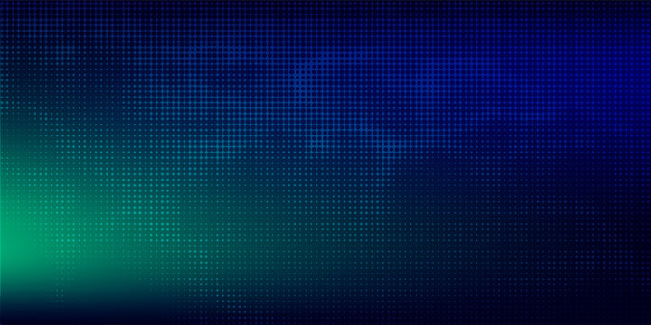 halftone with blue-green gradation, abstract background pattern, neon light reflecting walls and floors, dark colors, and feel the speed of digital technology connected with blue-green background.