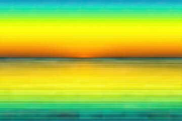 Abstract sunset over a vibrant ocean.  Horizontal bands of color blend from turquoise to teal to bright yellow, orange and finally a light blue sky