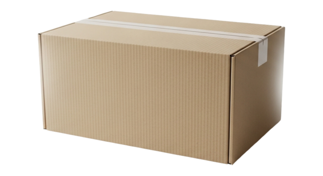 Cardboard box closed with tape isolated on transparent background, ideal for shipping and moving fragile objects safely