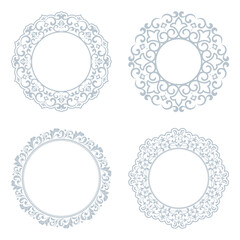 Set of decorative frames Elegant vector element for design in Eastern style, place for text. Floral gray and white borders. Lace illustration for invitations and greeting cards