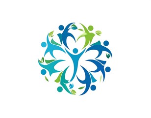 Abstract illustration of stylized human figures in a circle