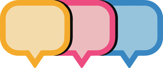 Vector art of three colorful speech bubbles representing communication and conversation