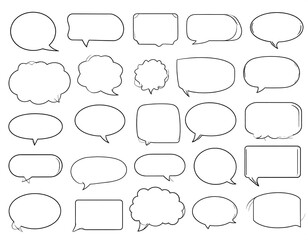 Fototapeta premium Assortment of speech bubbles in various shapes, outlined in black