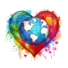 Show your love for the world with this vibrant watercolor globe inside a heart design